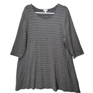 Garnet Hill Trapeze Swing Dress Womens XL Gray Striped Tencel Stretch Scoop Neck